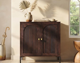 Symmetrical Fluted Buffet Credenza – Mid-Century Modern Entryway Storage Cabinet