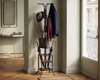 Metal Coat Rack with Umbrella Stand, Hall Tree Entryway Organizer