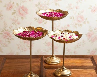 Metal Urli Set of 3 | Decorative Flower Bowls on Stand | Indian Festive Home Decor