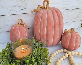 Calabaza de terracota, conjunto de 3, calabaza falsa de otoño, decoración de Acción de Gracias, calabazas de granja, calabaza artificial, edición limitada