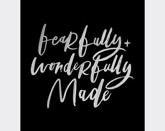 Fearfully and wonderfully made, Hand lettered instant download, Nursery wall art, Psalm 139:14