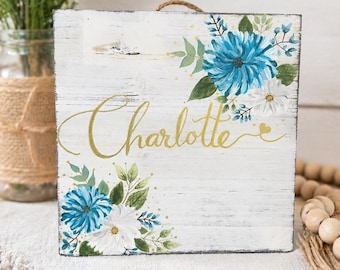 Personalisierte Holz Namensschild | Benutzerdefinierte Blumennamenschild | Rustikale Wohnkultur | Personalisiertes Wandschild