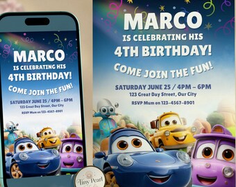 Editable Car Themed Birthday Invitation Template, Kids Car Party Invite (Digital Download)
