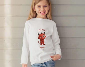 Little Red Devil Toddler Long Sleeve Tee | "Little Boss" Graphic Shirt