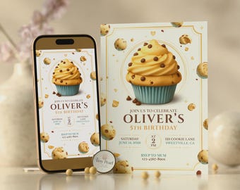 Cookie Dough Cupcake Birthday Invitation, Editable Party Invite (Digital Download)