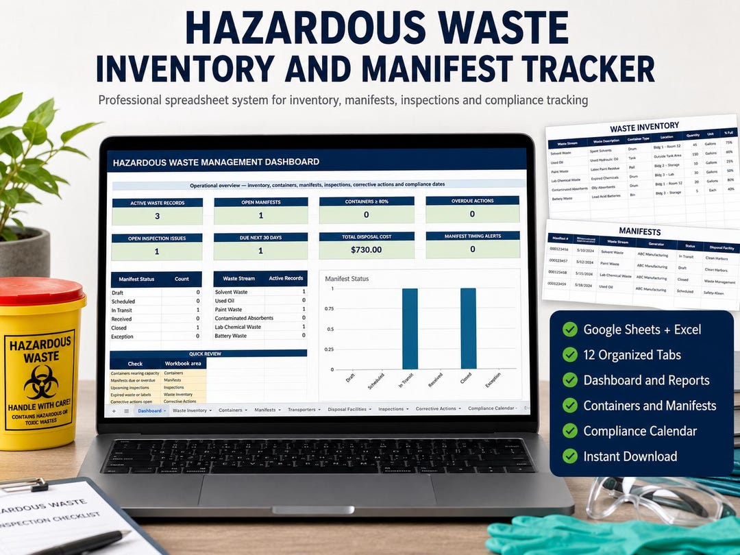 Hazardous Waste Management Spreadsheet, Inventory Tracker, Manifest Log ...