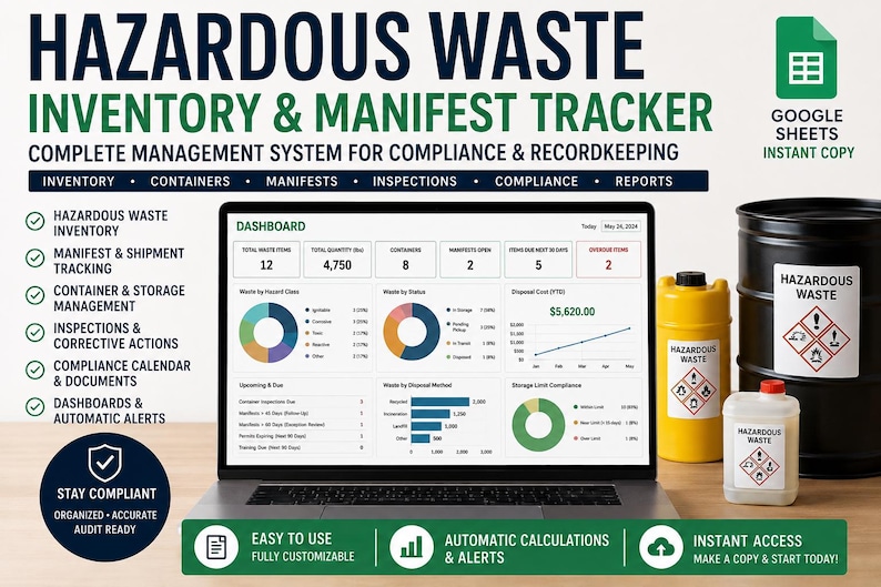 Hazardous Waste Management Spreadsheet, Inventory Tracker, Manifest Log ...