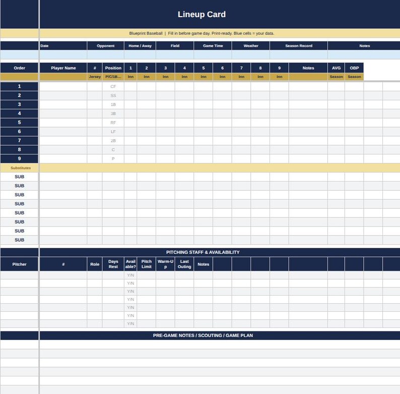 Baseball Coach Spreadsheet Templates - Etsy