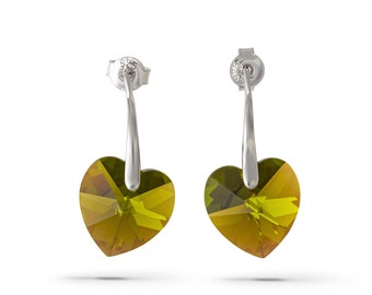 gift for her, Silver earrings with ® olivine ab hearts