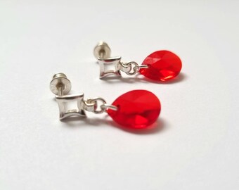 SALE Silver red crystal ® earrings, daughter earrings