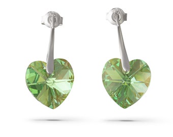 gift for her, Silver earrings with ® peridot ab hearts