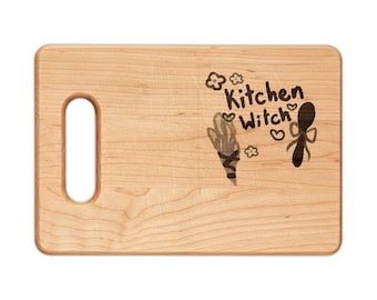 Kitchen Witch engraved Wooden Cutting Board | spoon illustration