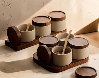Ceramic Spice Jar with Wooden Lid