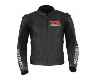 Suzuki Black GSXR Cowhide Leather Motorcycle Racing Jacket For Biker Men
