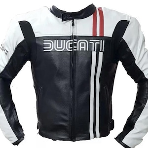 Kurtka motocyklowa Ducati męska, wyścigowa, skórzana, biała
