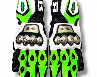 Kawasaki Ninja Leather Motorcycle Racing Gloves: Sportbike Rider Protection