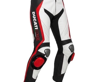 Calça de couro para motociclismo Ducati Racing, modelo Ducati Corse feito à mão.