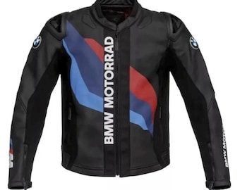 Jaqueta de couro para motociclista BMW Motorrad masculina, estilo corrida, preta.