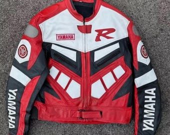 Yamaha R Red New Leather Armored Racing Biker Jacket CE Approved For Men Biker