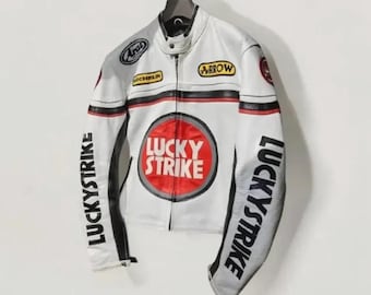 Lucky Strike Motorcycle Jacket Me. racing Motorbike Leather Jacket White For Biker