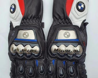 BMW Motorbike Racing Leather Gloves: Unisex Cowhide Biker Gloves