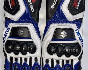 Suzuki GSXR Motorcycle Motorbike Racing Leather Gloves Race Gants