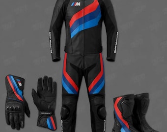 BMW Motorcycle Leather Biker Suit With Shoes & Gloves Men  Racing Motorbike Suit