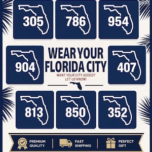 Florida Area Code Shirt, Wear Your City Tee, 305 786 954 904 407 813 850 352 Shirt, Florida Outline Tee, Custom City Shirt