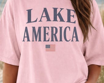 Lake America Patriotic Tee, Minimalist Americana Flag Shirt (Comfort Colors®)