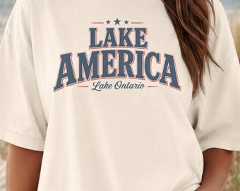 Lake America Shirt, Lake Ontario Script, Lakes Patriotic Tee