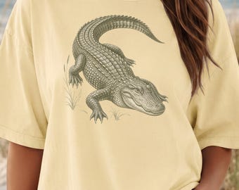 Vintage Alligator Shirt | Antique Engraving Style Wildlife Tee (Comfort Colors)