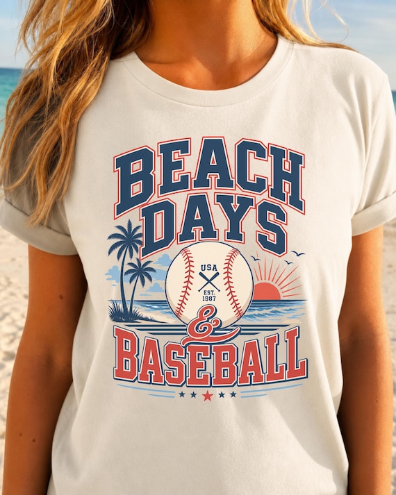 Beach Days Baseball Shirt - Retro Summer Tee - Coastal Sports Graphic T‑Shirt - Bella Canvas 3001