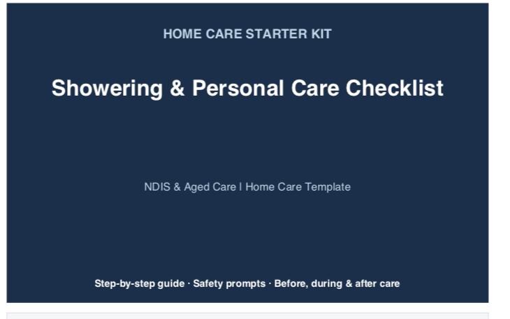 Showering Personal Care Checklist | NDIS Aged Care Support Worker ...