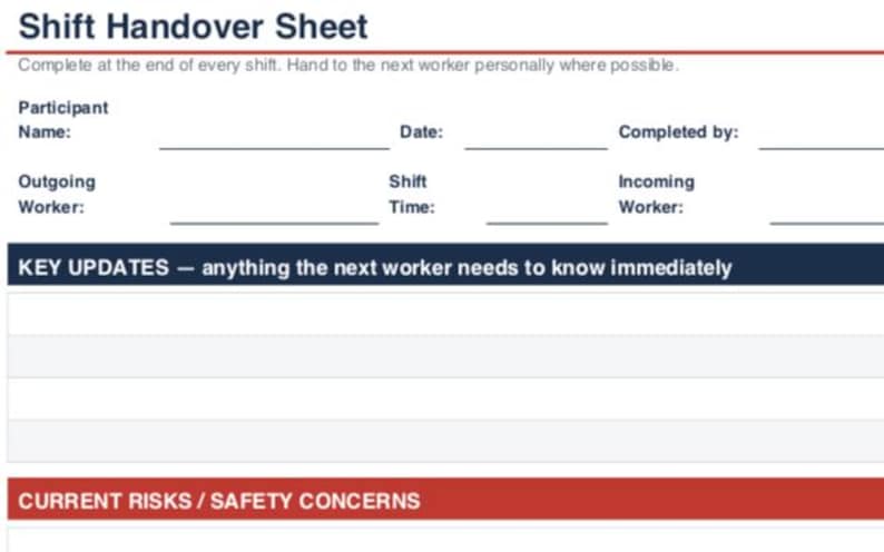 Support Worker Shift Note Example Shift Handover Sheet | NDIS & Aged Care | Support Worker Template | End ...