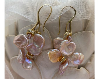 ARIEL BLUSH | Earrings - Elegant Baroque Pearl Statement Earrings, Bridal earrings, statement bride, wedding earrings, blush pink pearl