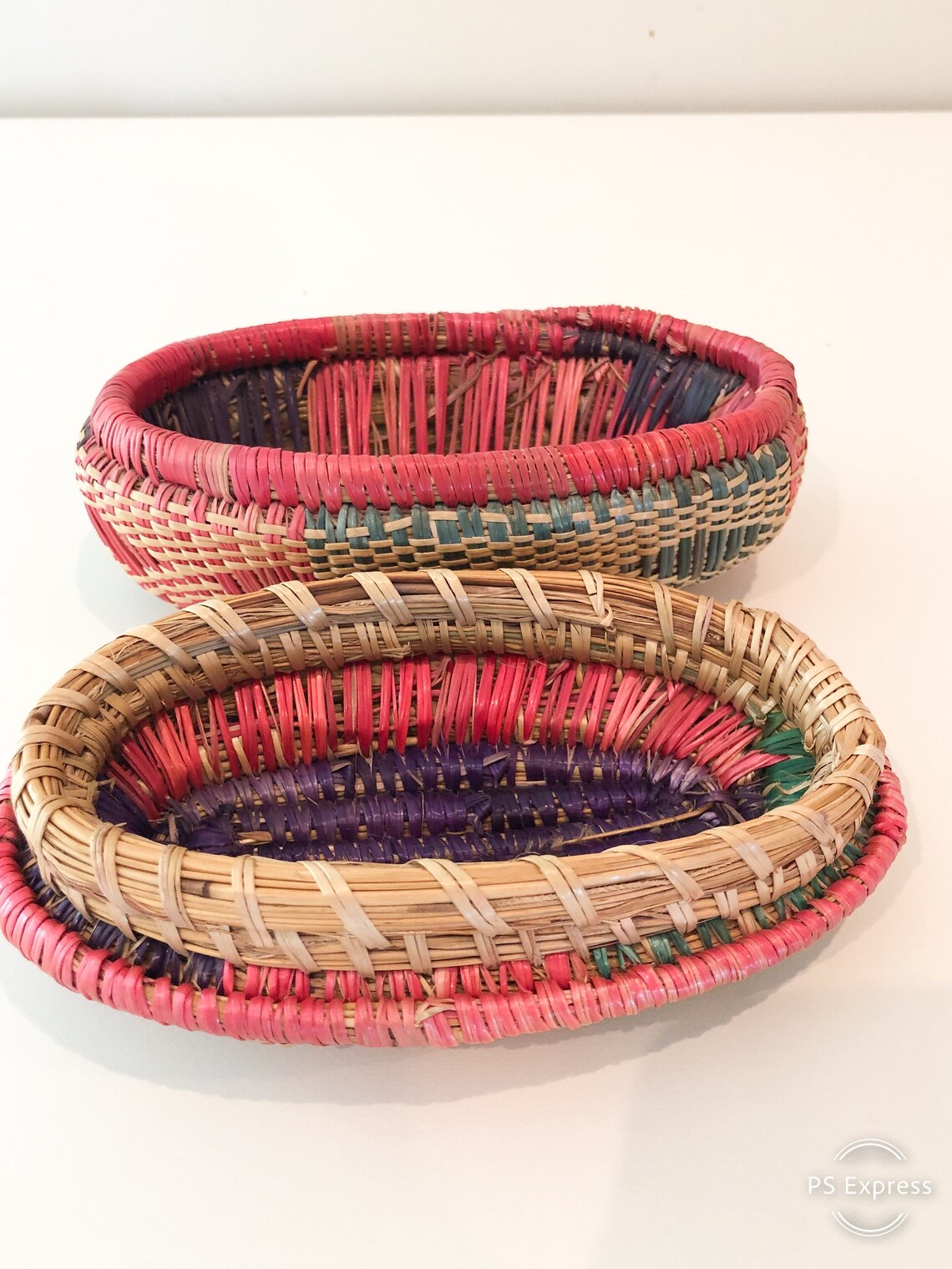 Vintage Woven Colorful Lidded Coil Basket Vintage Basket Etsy