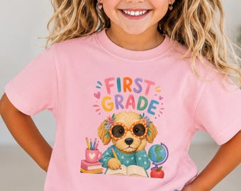 First Grade Shirt, Cute Puppy Back to School Shirt, First Day of School Tee, Kids First Grade Outfit