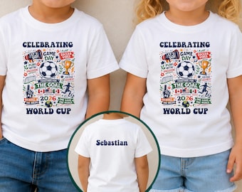 Maglietta personalizzata per bambini per i Mondiali 2026, maglietta da calcio con nome personalizzato, maglietta per bambini piccoli per i Mondiali, regalo per tifosi di calcio maschi e femmine