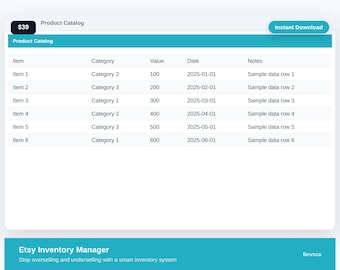 Etsy Inventory Manager Excel Template | etsy inventory | Solopreneur Spreadsheet | Digital Download