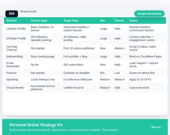 Personal Brand Strategy Kit Excel Template | Content Strategy Planner | Audience Builder | Solopreneur Brand Workbook | Digital Download