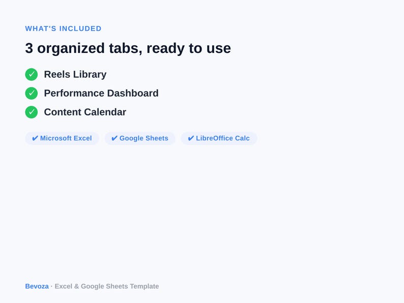 Strumento di monitoraggio delle prestazioni di Reels / Modello Excel per l'analisi dei contenuti dei creatori / Statistiche di Instagram e TikTok / Download digitale immagine 2