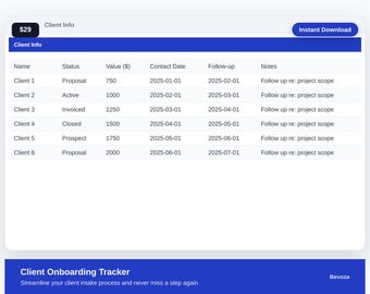 Client Onboarding Tracker Excel Template | onboard client | Solopreneur Spreadsheet | Digital Download