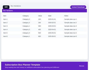 Subscription Box Planner Template Excel Template | subbox | Solopreneur Spreadsheet | Digital Download
