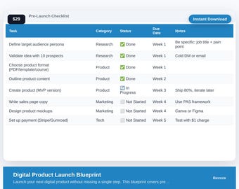 Digital Product Launch Blueprint Excel Template | Launch Checklist Planner | Course Launch Tracker | Creator Spreadsheet | Digital Download