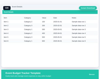 Event Budget Tracker Template Excel Template | eventbudget | Solopreneur Spreadsheet | Digital Download