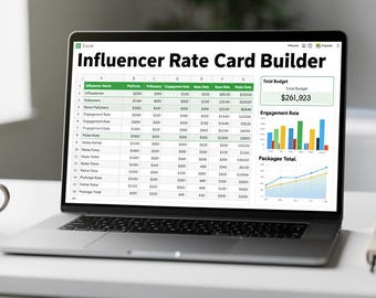 Influencer Rate Card Builder Excel Template | Sponsorship Pricing Calculator for Content Creators | Brand Deal Rate Sheet & Client Tracker
