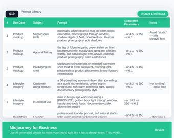 Midjourney for Business Excel Template | Ai Image Prompt Library | Midjourney Prompt Tracker | Ai Visual Marketing | Digital Download