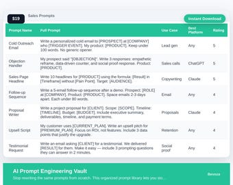 Excel-Vorlage für die KI-Prompt-Entwicklungsdatenbank | Chatgpt-Prompt-Bibliotheks-Tabelle | KI-Workflow-Tracker | Prompt-Management | Digitaler Download