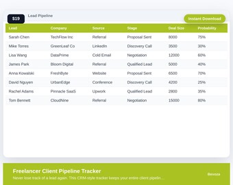 Freelancer Client Pipeline Tracker Excel | CRM Spreadsheet for Freelancers | Lead Tracker | Client Management Template | Digital Download