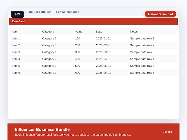 Influencer Business Bundle | 13 Templates | Rate Card, Media Kit, Brand Deal & Sponsorship Tracker | Digital Download image 1